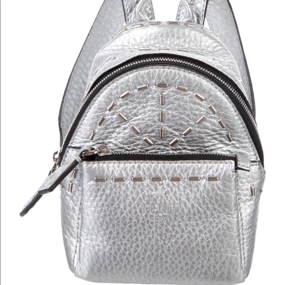 FENDI Metallic Leather Mini Backpack Charm - Picture 1 of 16